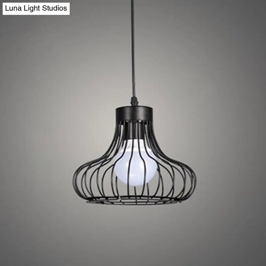 Retro Industrial Style Metal Pendant Ceiling Light - 1-Light Oval For Restaurants Black / 9