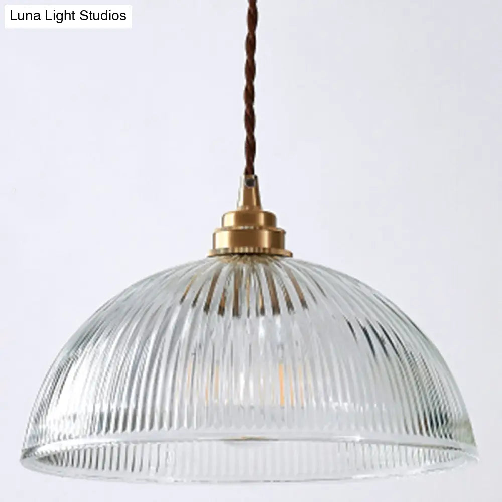 Retro Industrial Pendant Lighting - 1 Light Prismatic Glass Dome Perfect For Living Room