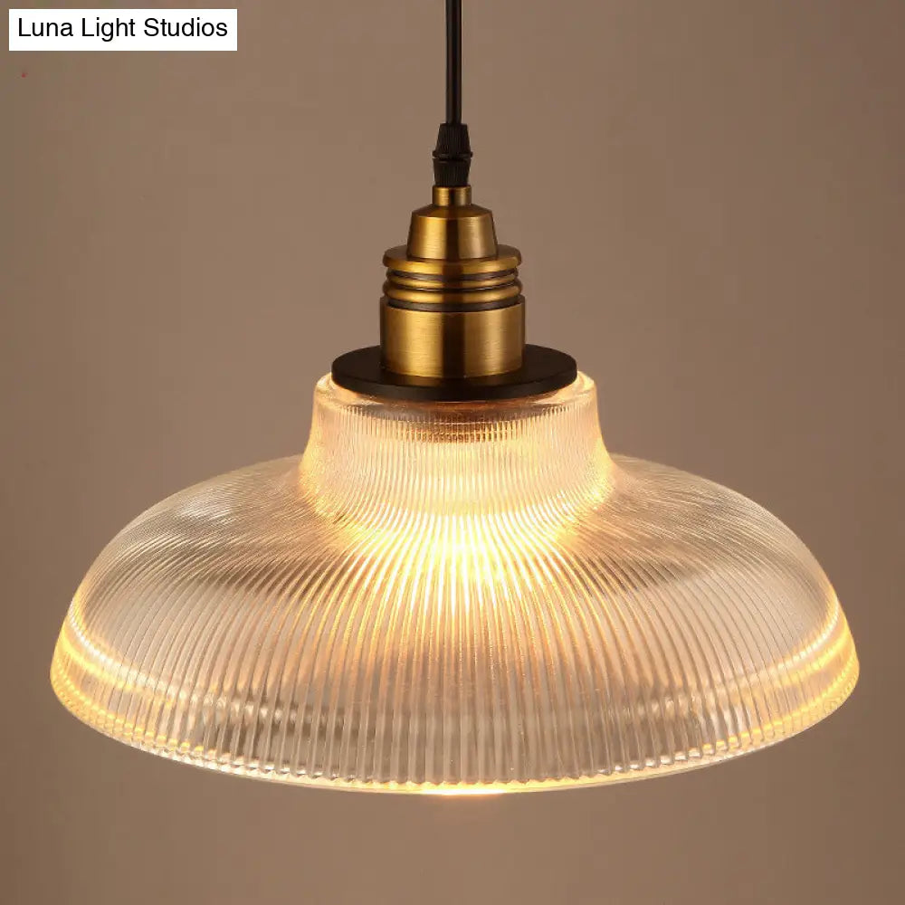 Retro Industrial Pendant Lighting - 1 Light Prismatic Glass Dome Perfect For Living Room