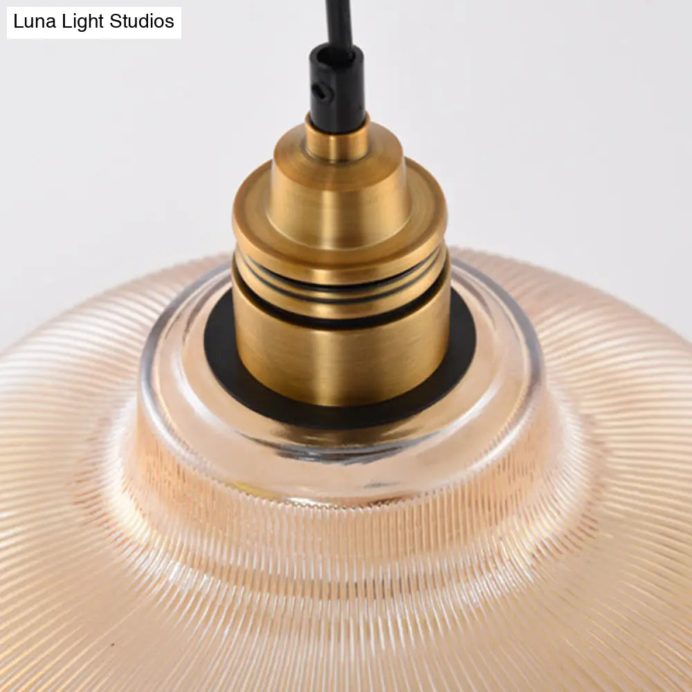 Retro Industrial Pendant Lighting - 1 Light Prismatic Glass Dome Perfect For Living Room