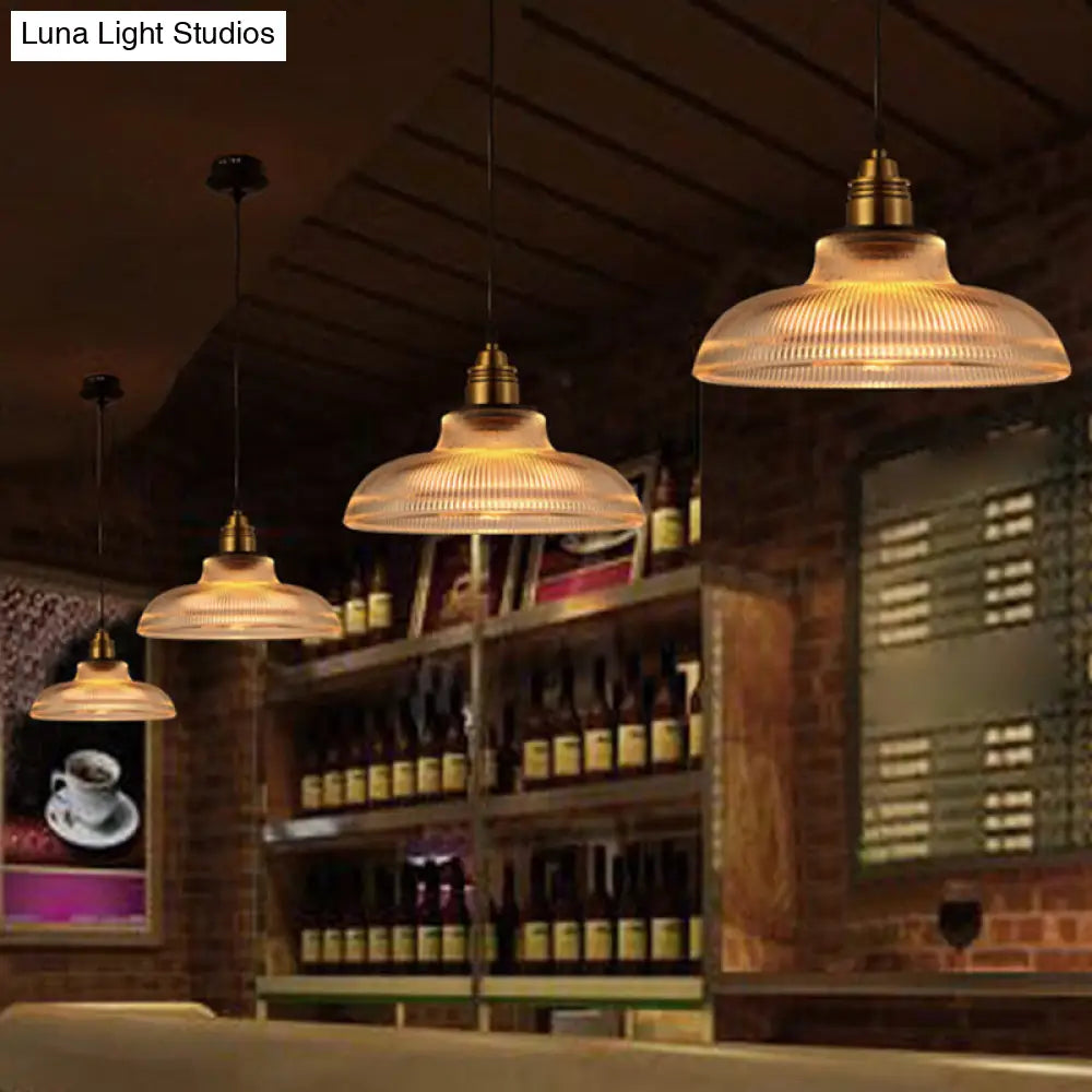 Retro Industrial Ribbed Glass Dome Pendant Lamp - 1-Light Hanging For Restaurants