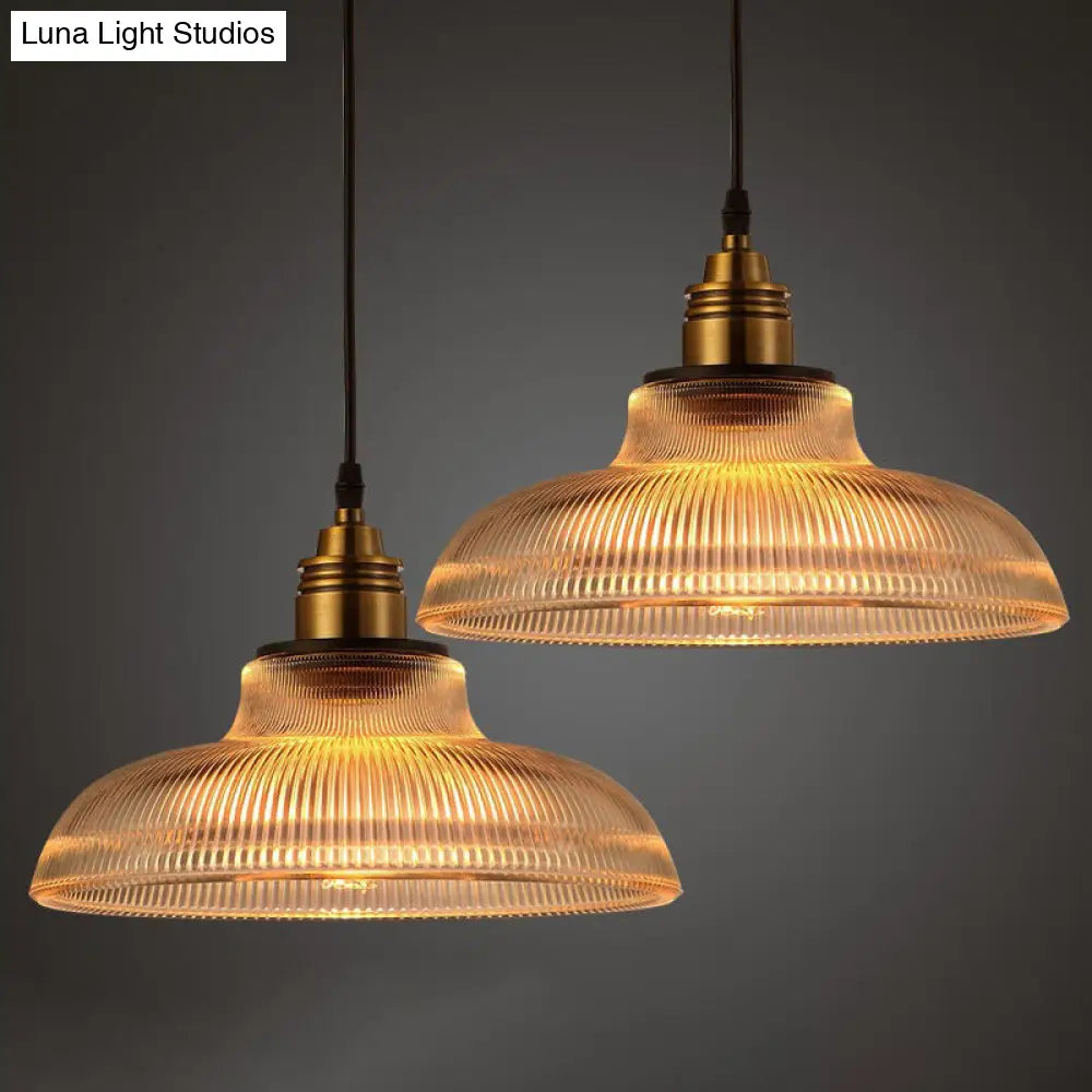 Retro Industrial Ribbed Glass Dome Pendant Lamp - 1-Light Hanging For Restaurants