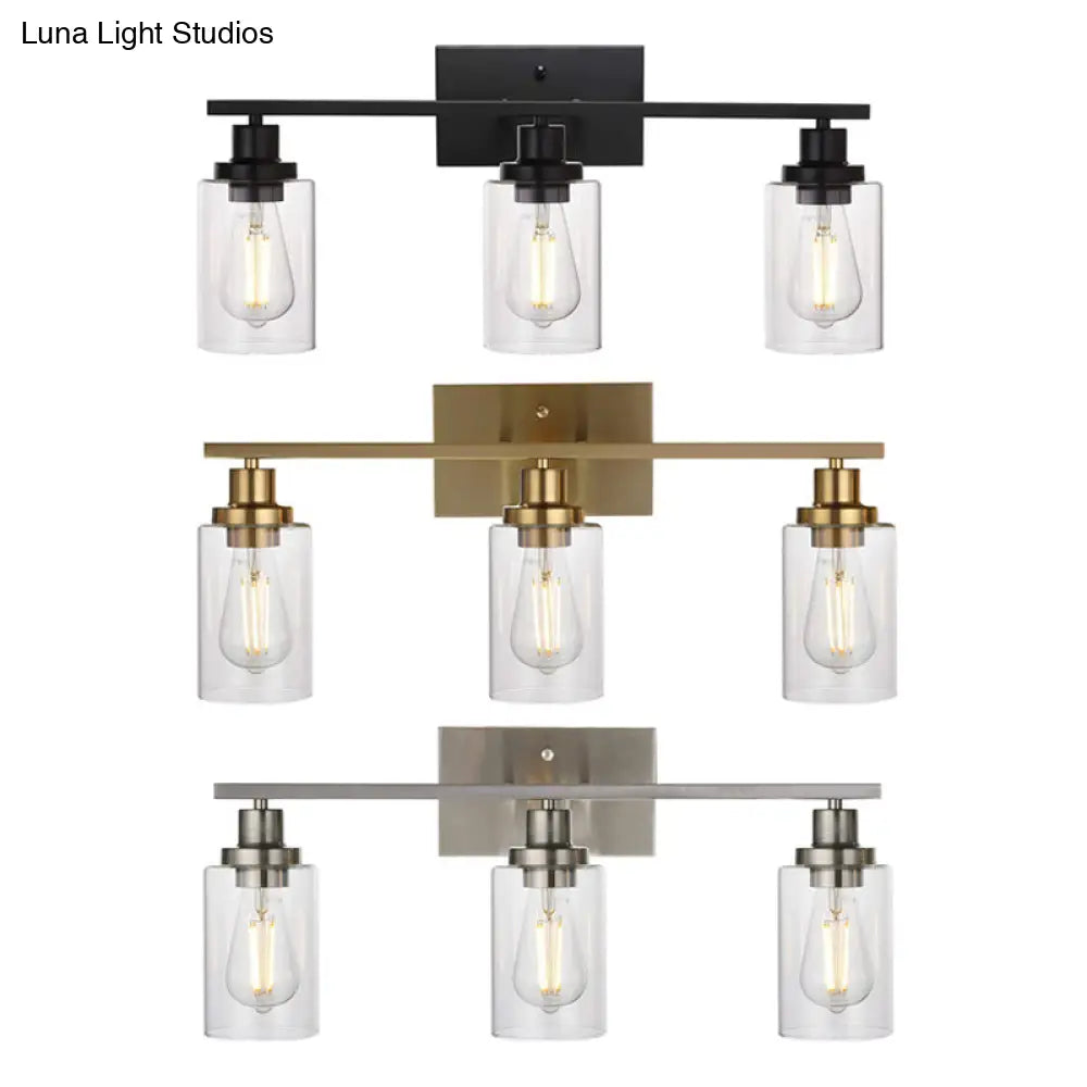 Retro Industrial Style Glass 3-Light Cylinder Vanity Wall Light Fixtures