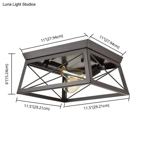 Retro Industrial Wrought Iron Ceiling Light With Black Frame