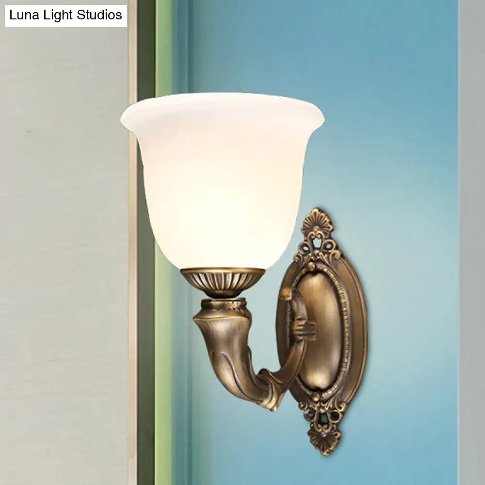 Retro Ivory Glass Bell Wall Lamp - Bronze 1-Bulb Sconce Light Fixture For Aisle