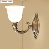 Retro Ivory Glass Bell Wall Lamp - Bronze 1-Bulb Sconce Light Fixture For Aisle
