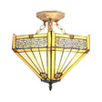 Retro Loft Beige Ceiling Fixture: Tiffany - Inspired Stained Glass Semi Flush Mount Light For