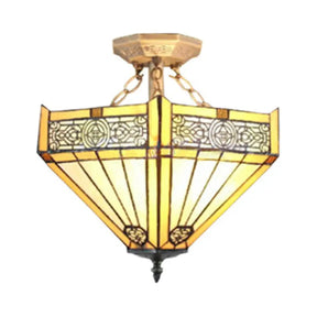 Retro Loft Beige Ceiling Fixture: Tiffany - Inspired Stained Glass Semi Flush Mount Light For