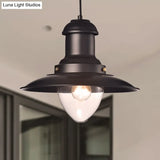 Retro Loft Saucer Ceiling Pendant Light In Black/White For Coffee Shop