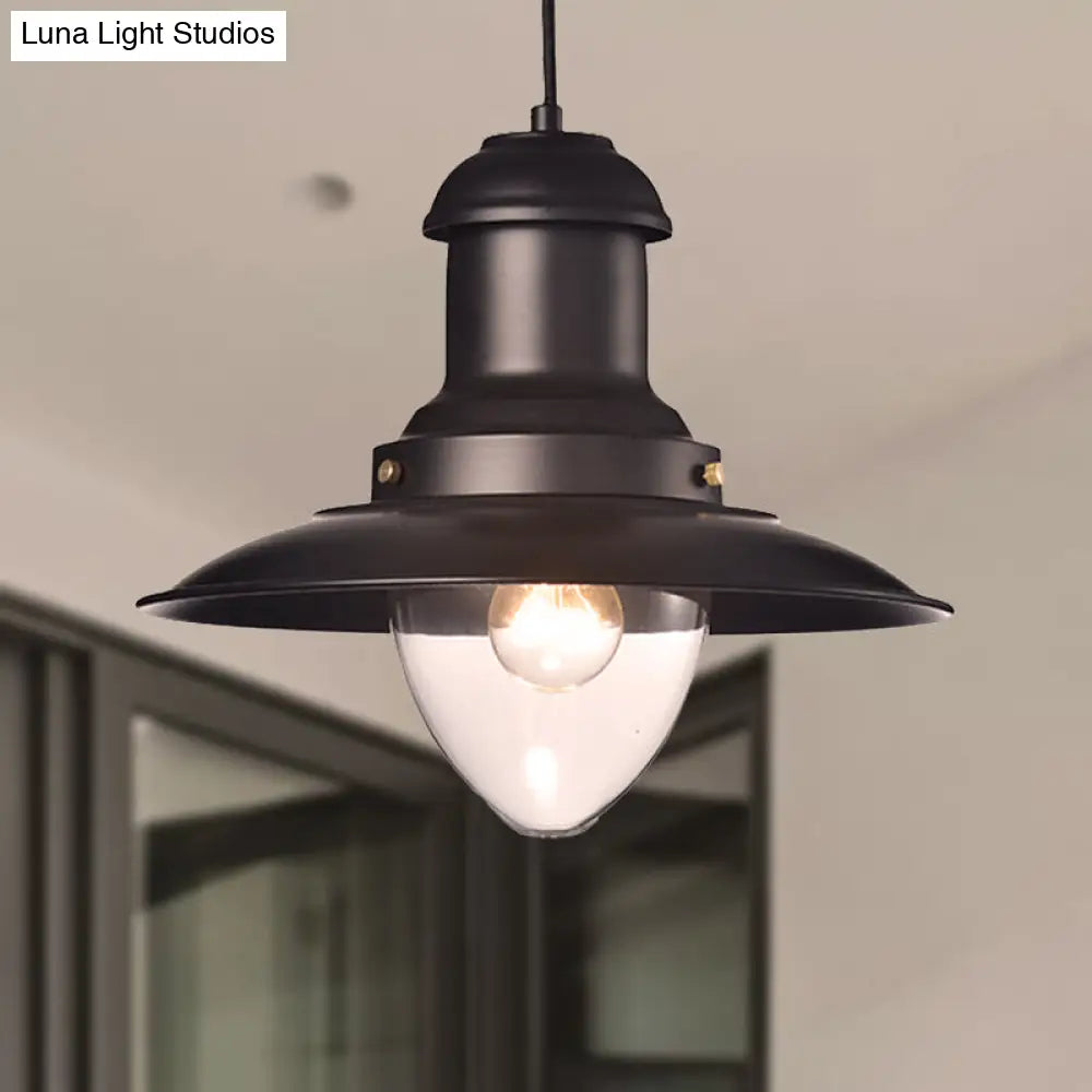 Retro Loft Saucer Ceiling Light In Black/White - Metallic Pendant For Coffee Shop