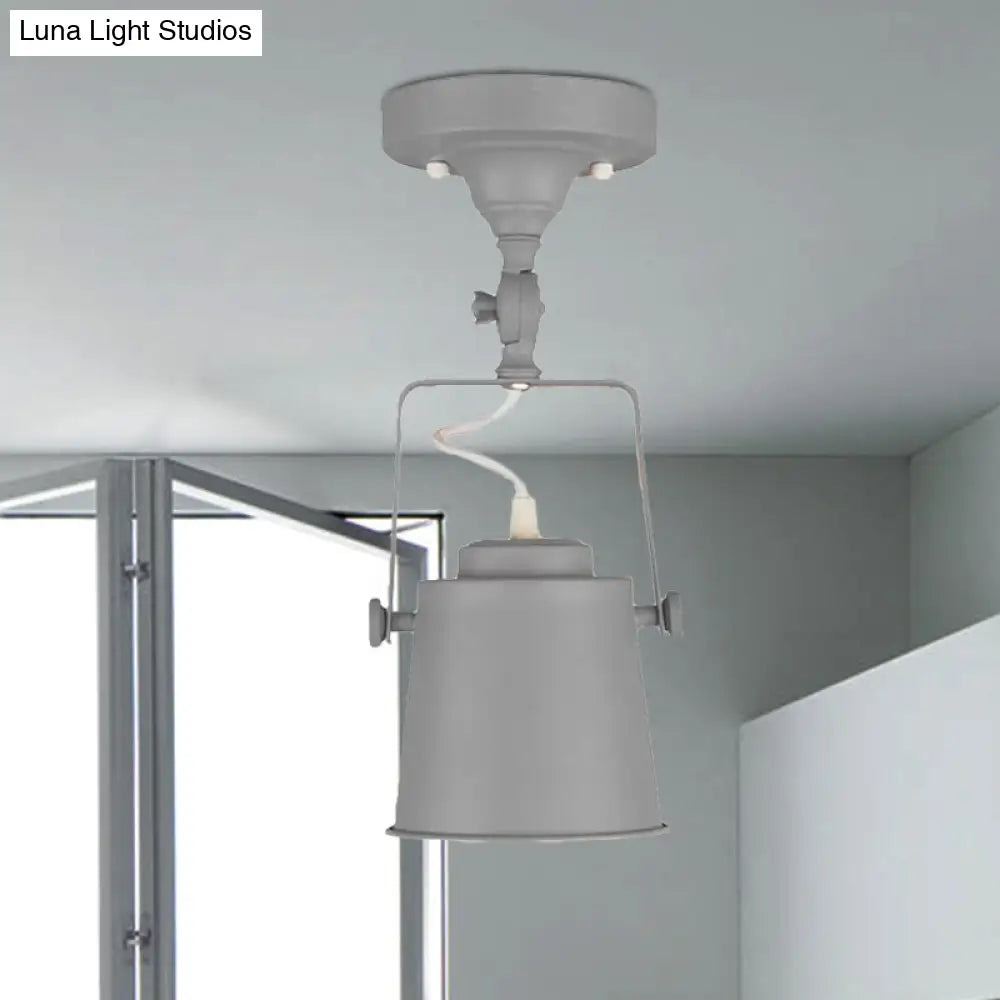 Retro Loft Tapered Pendant Light In Rotatable Grey/Red/Pink For Bedroom Ceiling