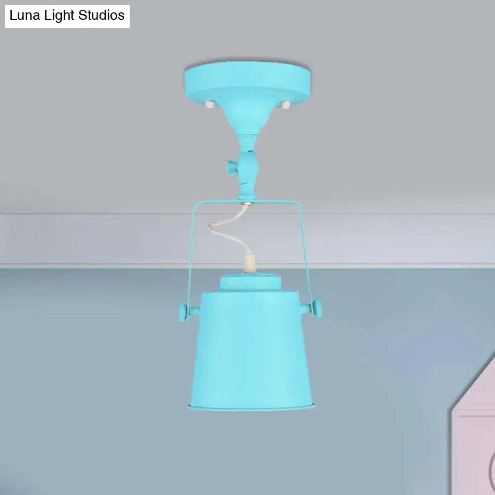 Retro Loft Tapered Pendant Light In Rotatable Grey/Red/Pink For Bedroom Ceiling Blue