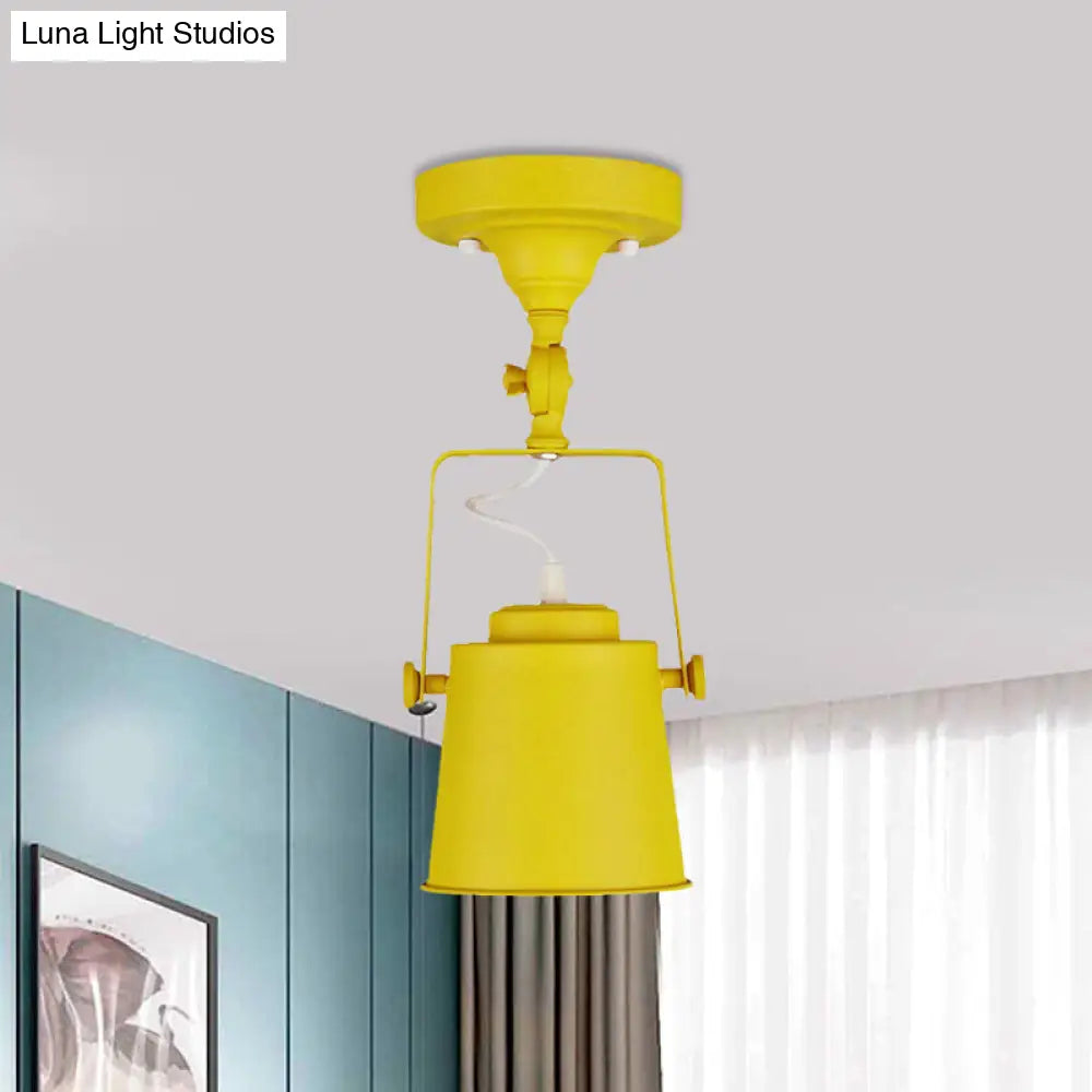 Retro Loft Tapered Pendant Light In Rotatable Grey/Red/Pink For Bedroom Ceiling Yellow