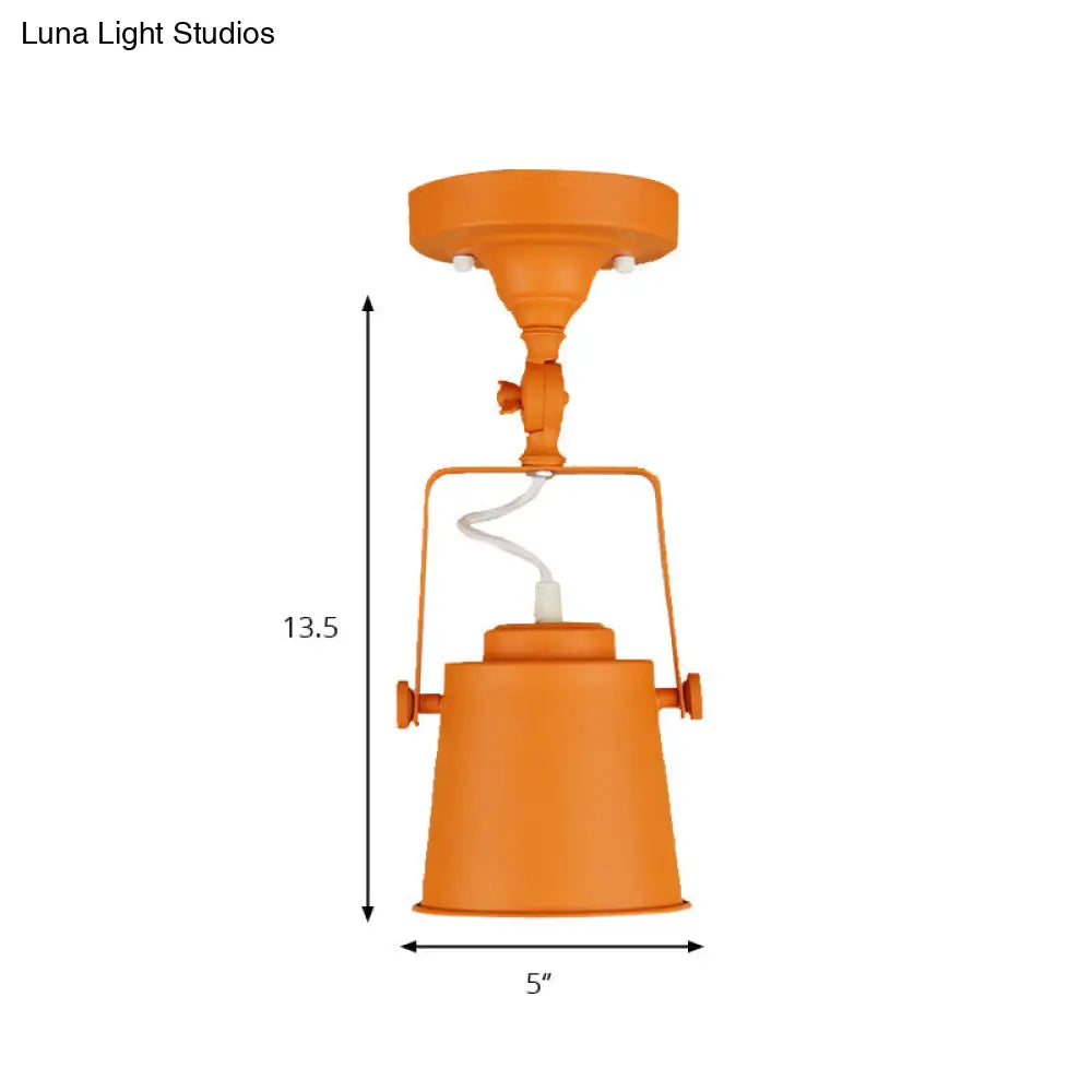 Retro Loft Tapered Pendant Light In Rotatable Grey/Red/Pink For Bedroom Ceiling