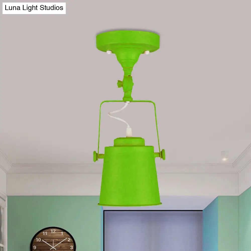Retro Loft Tapered Pendant Light In Rotatable Grey/Red/Pink For Bedroom Ceiling Green