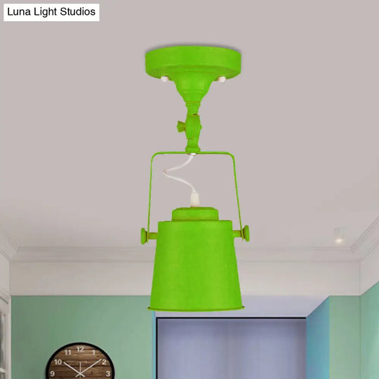 Retro Loft Tapered Pendant Light In Rotatable Grey/Red/Pink For Bedroom Ceiling Green