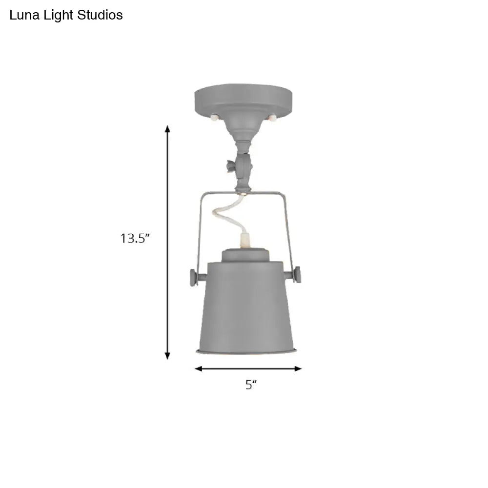 Retro Loft Tapered Pendant Light In Rotatable Grey/Red/Pink For Bedroom Ceiling