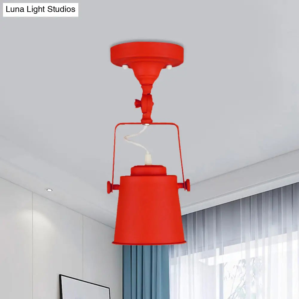 Retro Loft Tapered Pendant Light In Rotatable Grey/Red/Pink For Bedroom Ceiling Red