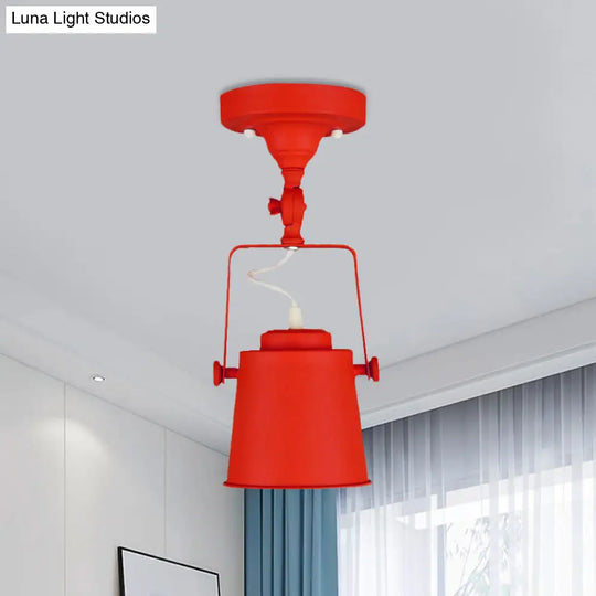 Retro Loft Tapered Pendant Light In Rotatable Grey/Red/Pink For Bedroom Ceiling Red