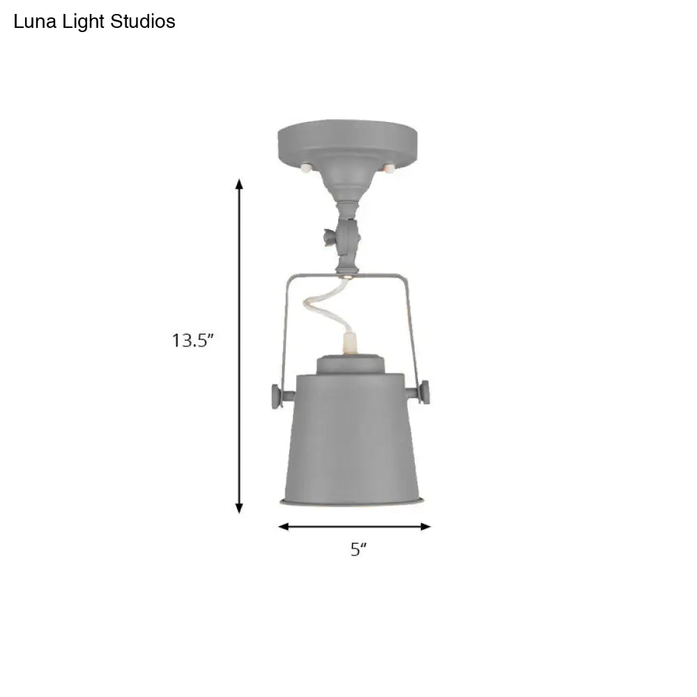 Retro Loft Tapered Pendant Light In Rotatable Grey/Red/Pink For Bedroom Ceiling