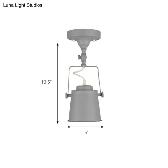 Retro Loft Tapered Pendant Light In Rotatable Grey/Red/Pink For Bedroom Ceiling