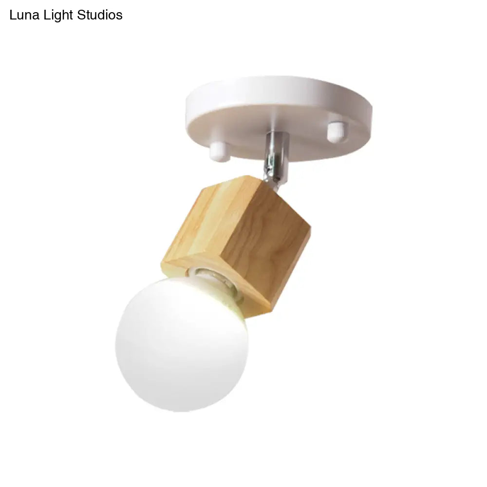 Retro Metal And Wood Exposed Ceiling Mounted Light - White Finish | 1 Head Adjustable Semi Flush