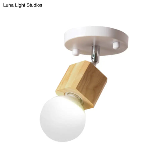 Retro Metal And Wood Exposed Ceiling Mounted Light - White Finish | 1 Head Adjustable Semi Flush