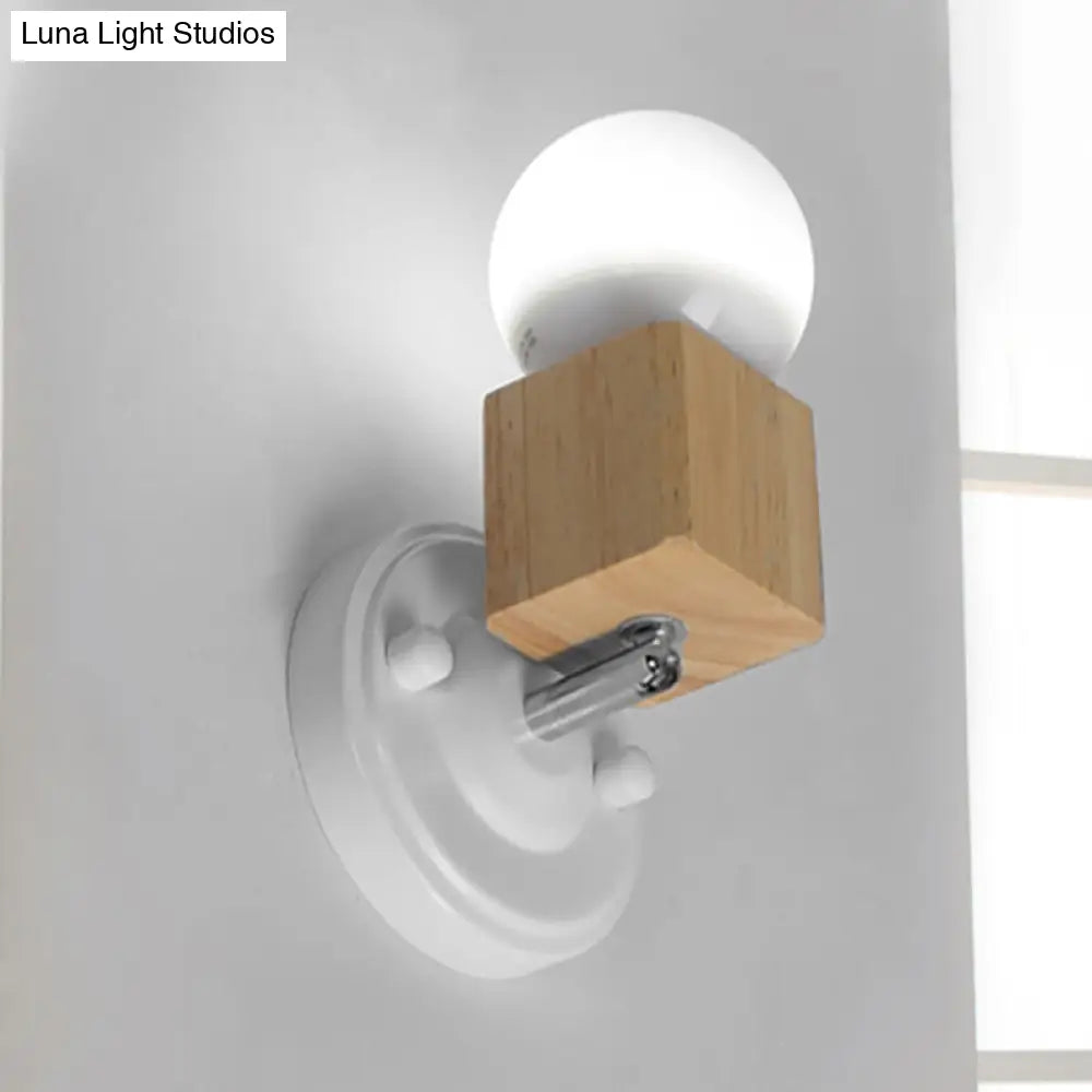 Retro Metal And Wood Exposed Ceiling Mounted Light - White Finish | 1 Head Adjustable Semi Flush For
