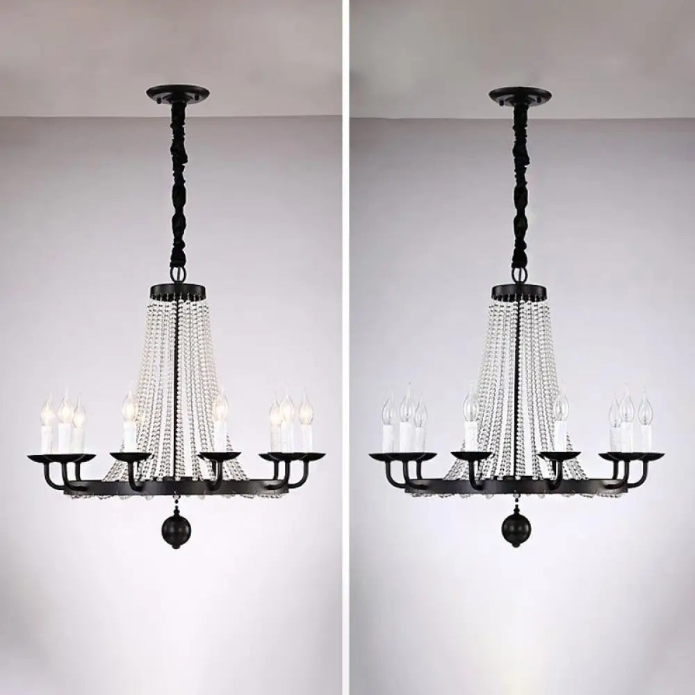 Retro Metal Chandelier Candelabra Ceiling Pendant Light With Crystal Strand - Elegant And Timeless