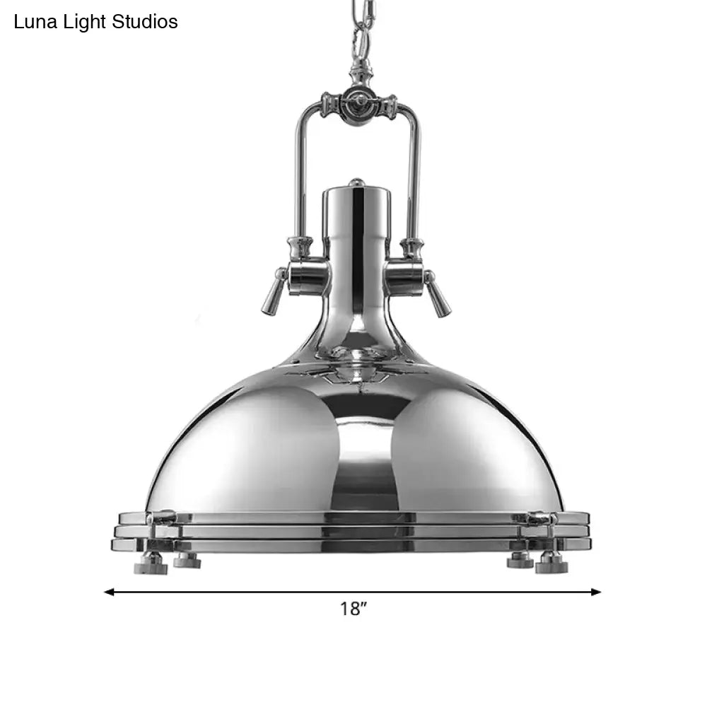 Retro Style Pendant Light With Domed Shade - Perfect For Dining Tables Nickel/Chrome Finish