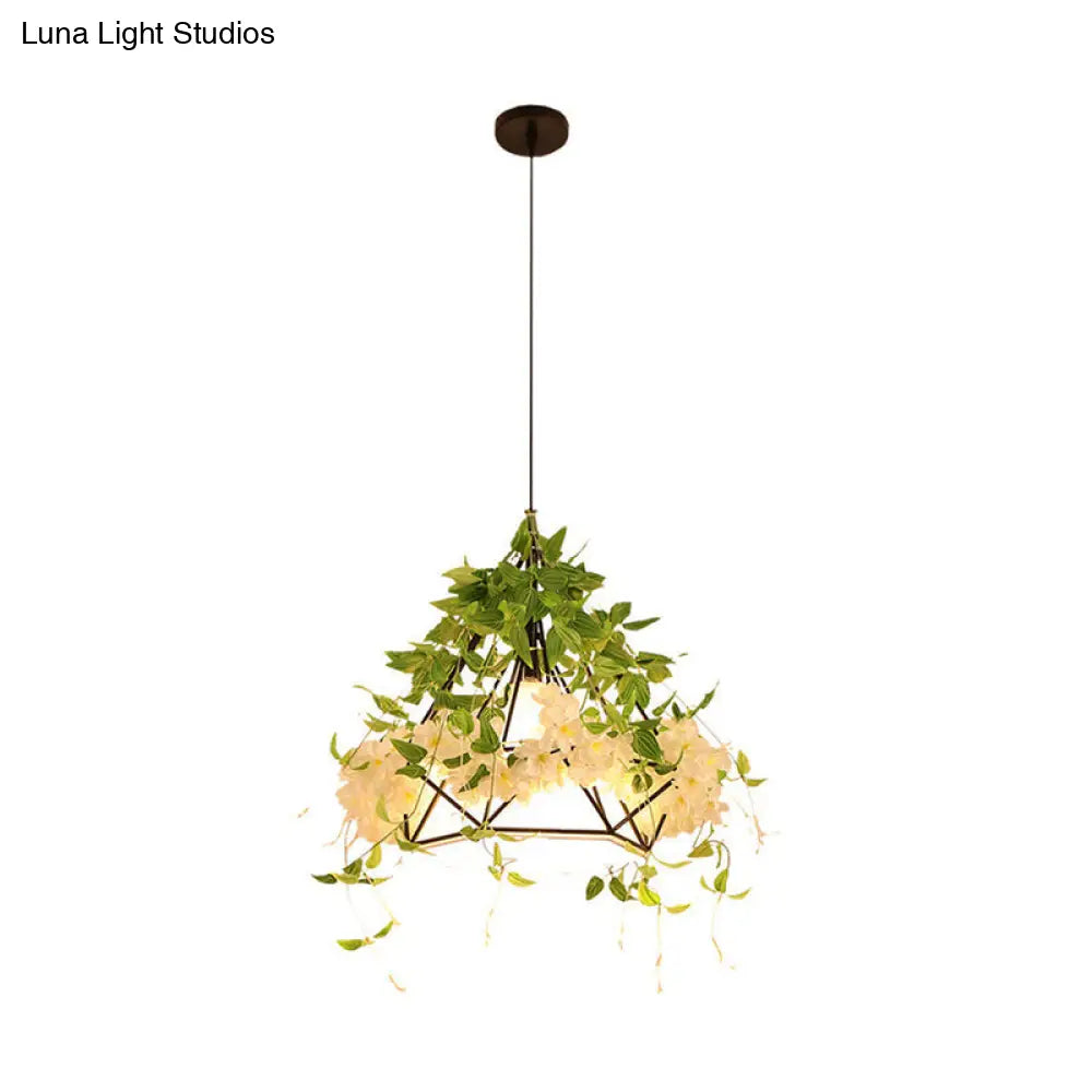Retro Metal Pendant Light - Cherry Blossom Restaurant Design White Led 1 Head 10’/15’/18’ Width