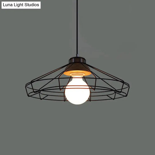 Retro Metal Pendant Light With Barrel/Cylinder Cage Shade - Bedroom Hanging Lamp In Black