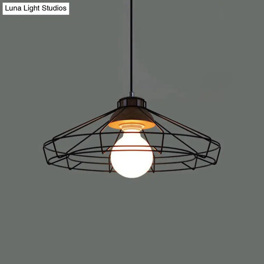 Vintage Black Hanging Pendant Light With Metal Cage Shade For Bedroom - Retro Style Lamp