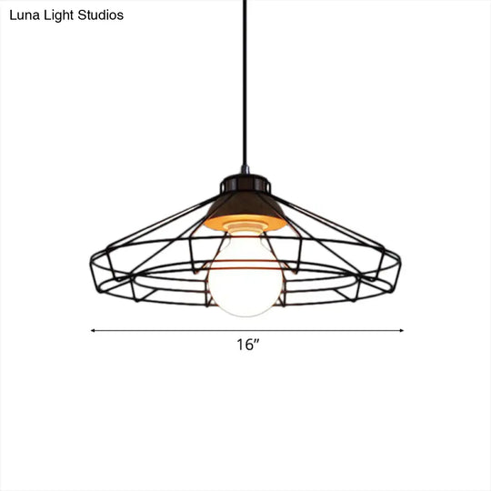 Retro Metal Pendant Light With Barrel/Cylinder Cage Shade - Bedroom Hanging Lamp In Black