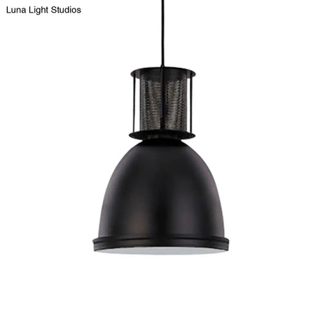 Retro Metallic Black Dome Pendant Light With Mesh Design 7.5’/11’ Width
