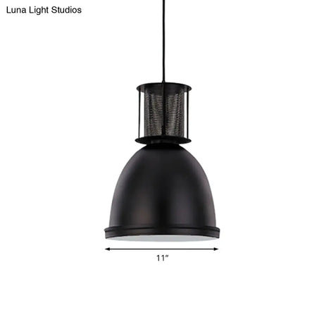 Retro Metallic Black Dome Pendant Light With Mesh Design 7.5’/11’ Width