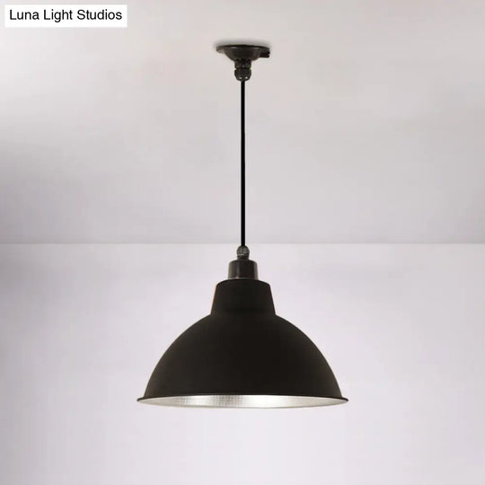 Retro Stylish Metallic Hanging Lamp - Bowl Coffee Shop Ceiling Fixture 1 Bulb Black/White 12/14/16