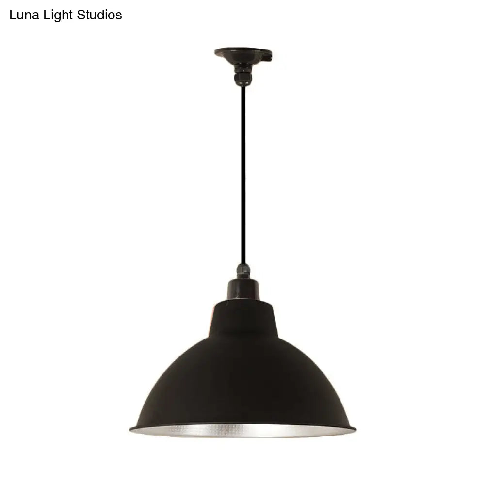 Retro Metallic Hanging Lamp - Stylish 1 Bulb Black/White Ceiling Fixture For Bowl Coffee Shop