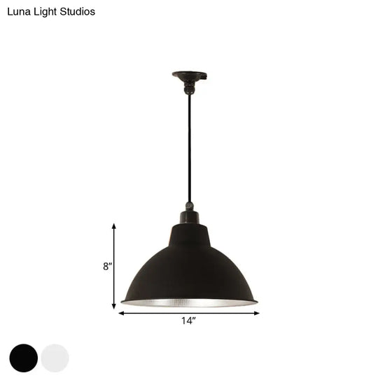 Retro Stylish Metallic Hanging Lamp - Bowl Coffee Shop Ceiling Fixture 1 Bulb Black/White 12/14/16