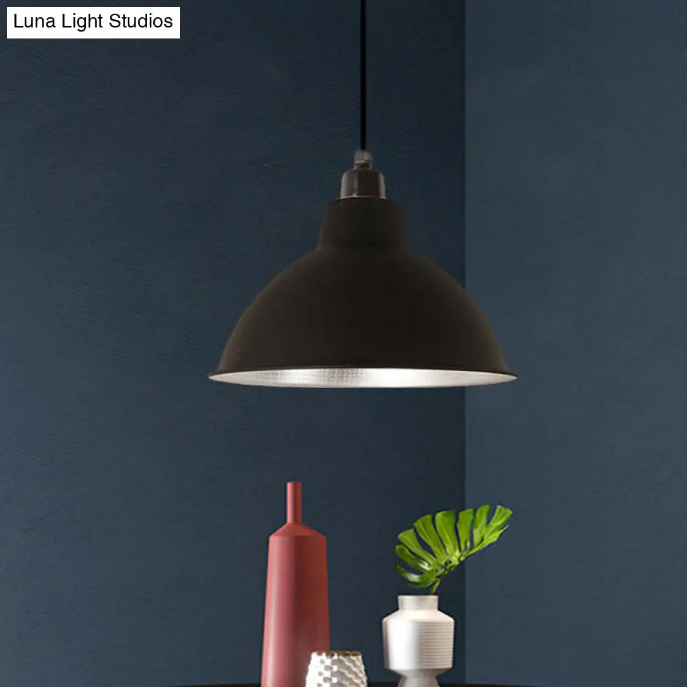 Retro Stylish Metallic Hanging Lamp - Bowl Coffee Shop Ceiling Fixture 1 Bulb Black/White 12/14/16