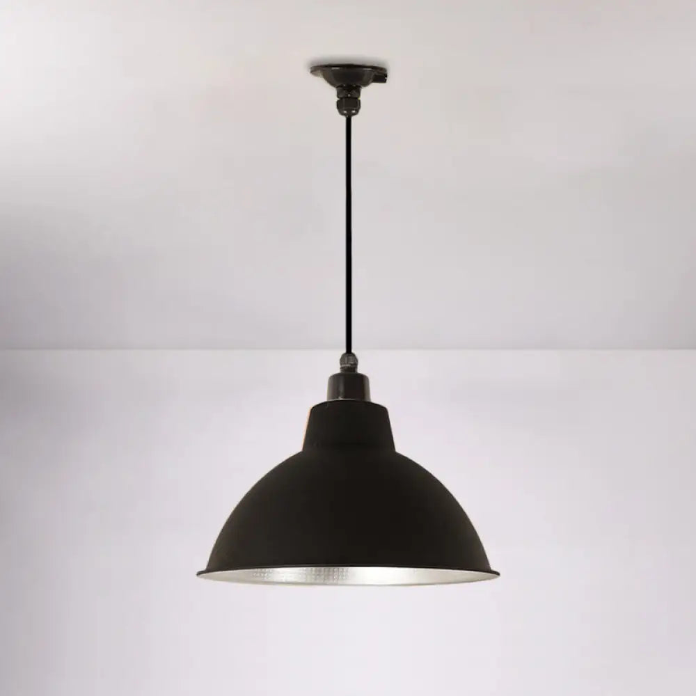 Retro Metallic Hanging Lamp - Stylish 1 Bulb Black/White Ceiling Fixture For Bowl Coffee Shop
