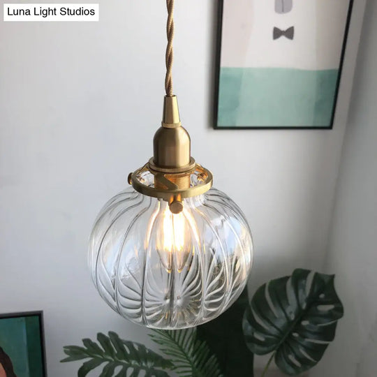 Retro Mini Hanging Light With Oval Green Glass Drop Pendant In Brass