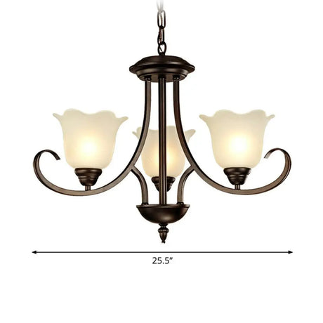 Retro Opal Frosted Glass Flower Chandelier In Black Finish: Elegant Hanging Light For Living Room 3