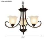 Retro Opal Frosted Glass Flower Chandelier In Black Finish: Elegant Hanging Light For Living Room