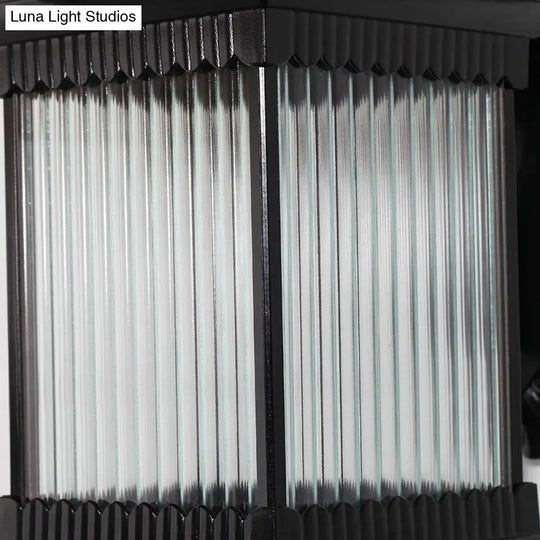 Retro Outdoor Led Wall Lighting: Ribbed Glass Square Solar Light In Black
