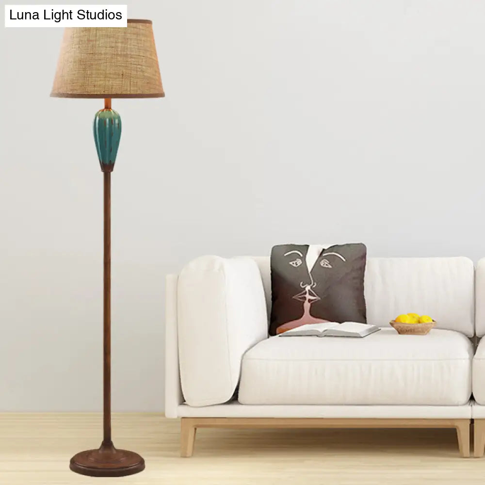 Retro Porcelain Urn Shape Floor Lamp With Fabric Shade - Red/Blue