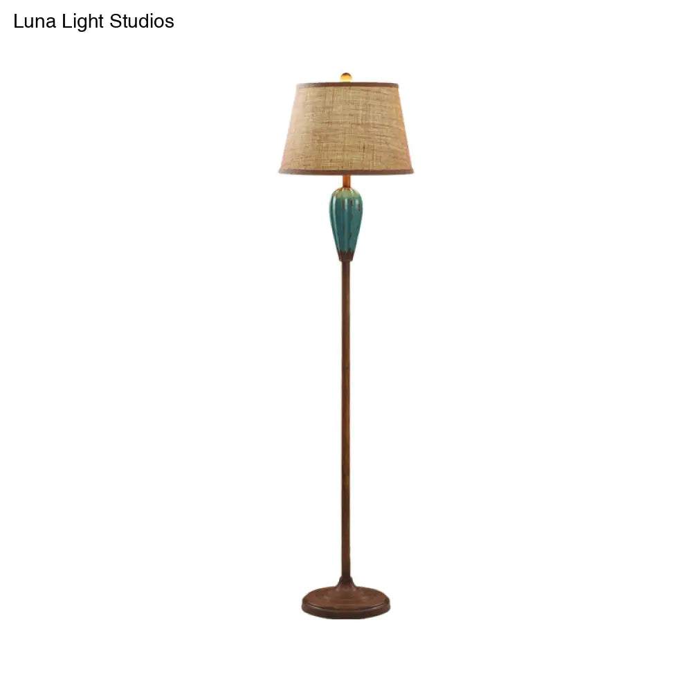 Retro Porcelain Urn Shape Floor Lamp With Fabric Shade - Red/Blue