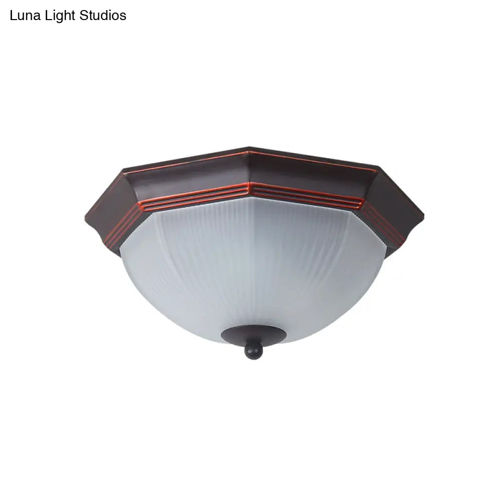 Retro Prismatic White Glass Octagon Flush Mount Ceiling Light - 3 - Light Black