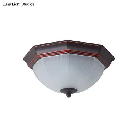 Retro Prismatic White Glass Octagon Flush Mount Ceiling Light - 3 - Light Black
