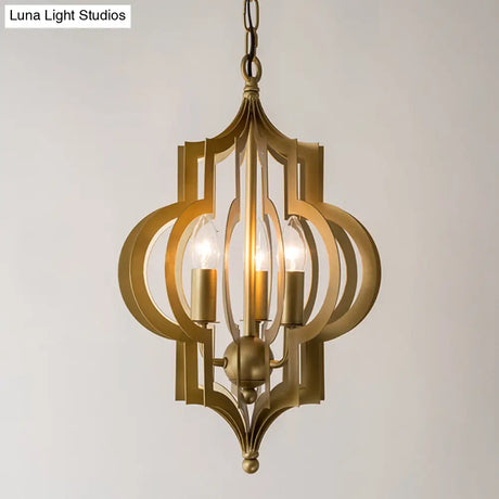 Retro Quatrefoil Gold Pendant Chandelier 3-Bulb Metallic Light Fixture